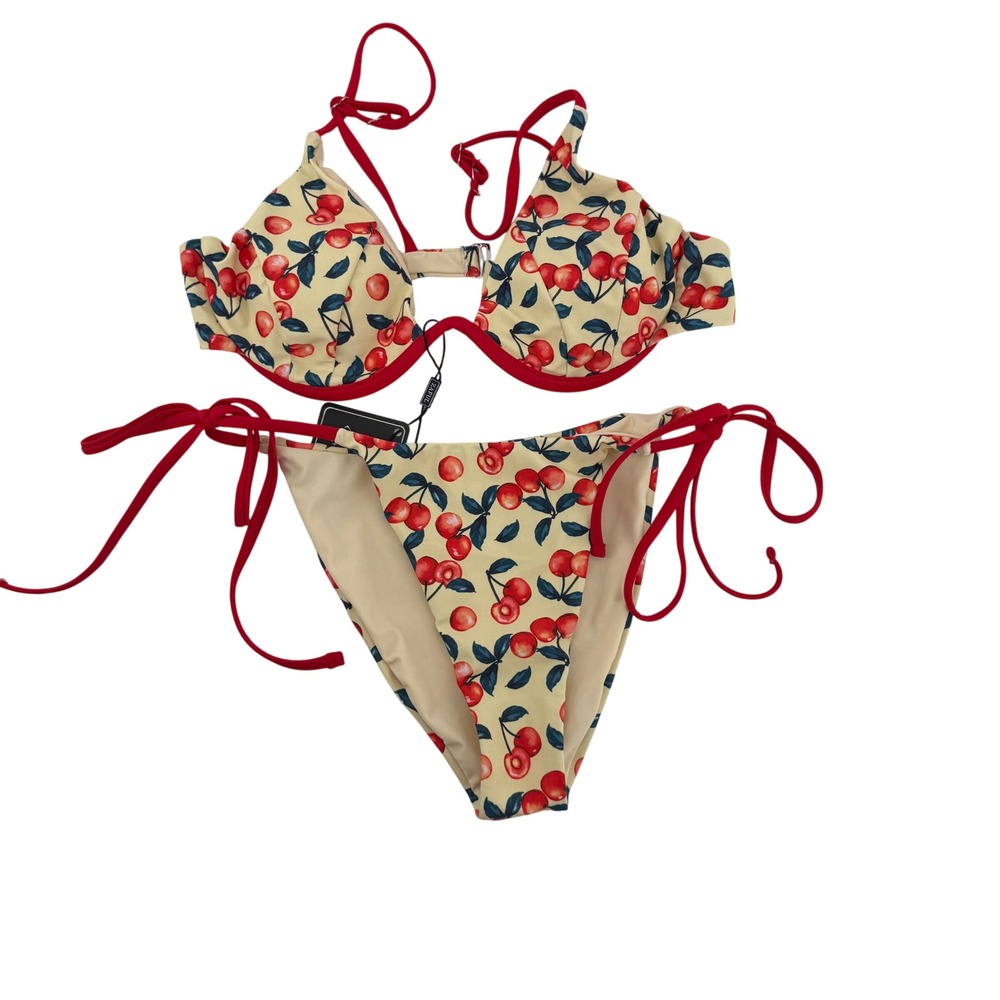 ZAFUL Women Cherry Print Underwire Bikini Set Cream Red Size Medium NEW